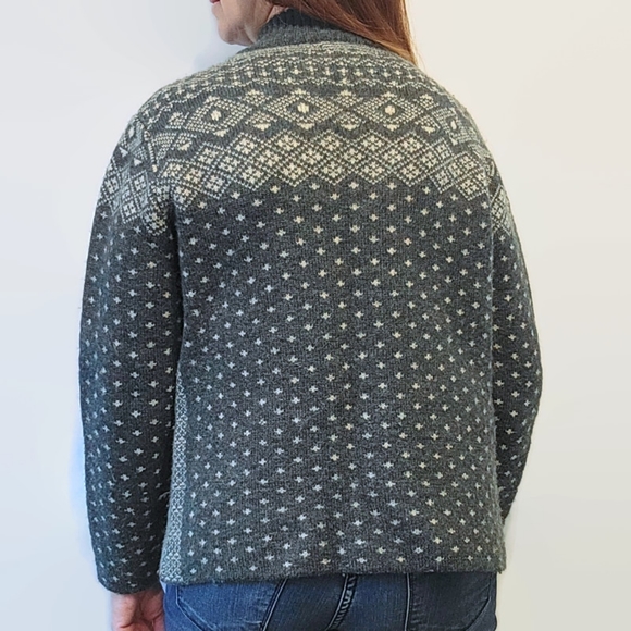 Vintage Land End Wool Fair Isle Full Zip Cardigan Sweater - Picture 15 of 16